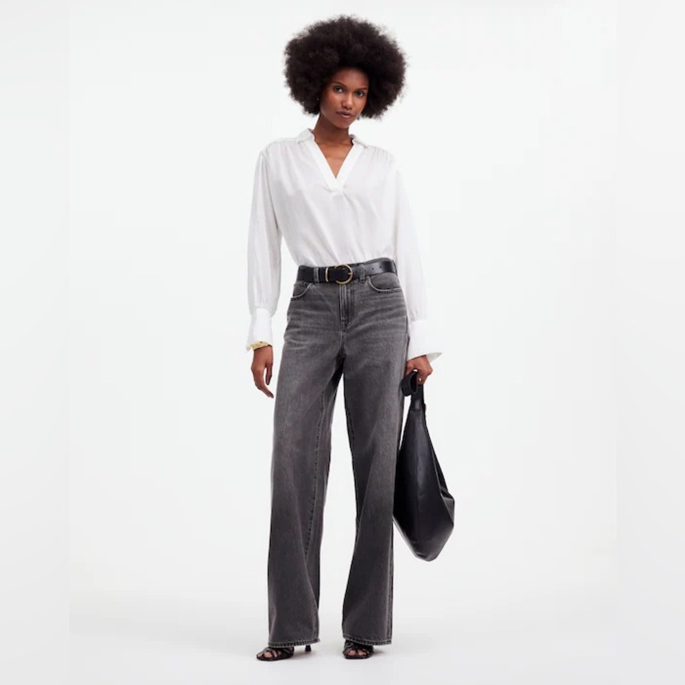 BRAND NEW Madewell Petite Superwide-Leg Jeans in Kingswood Wash Gray High Rise